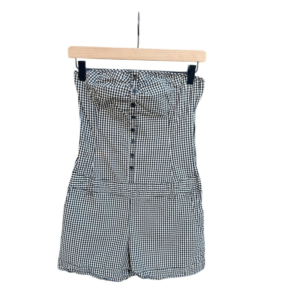 H&M Strapless Black and White Checkered Plaid Strapless Shorts Romper, sz 8